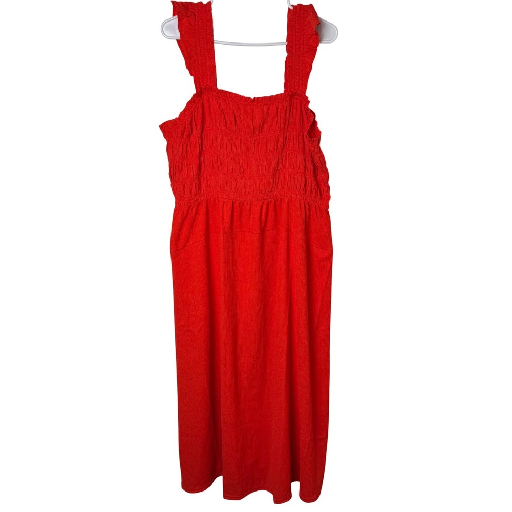Old Navy Midi Dress Women XL Tall Orange-Red Ruffle Smocked Tall NEW